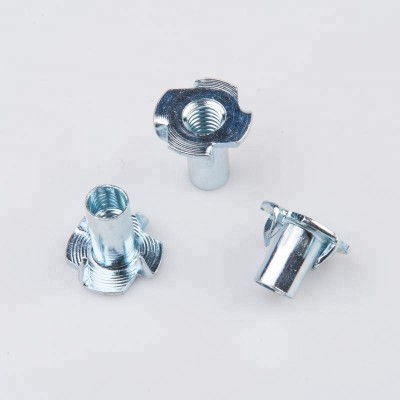 four prong furniture carbon steel t nut inserts for wood zinc plate M4 M5 M6 M8